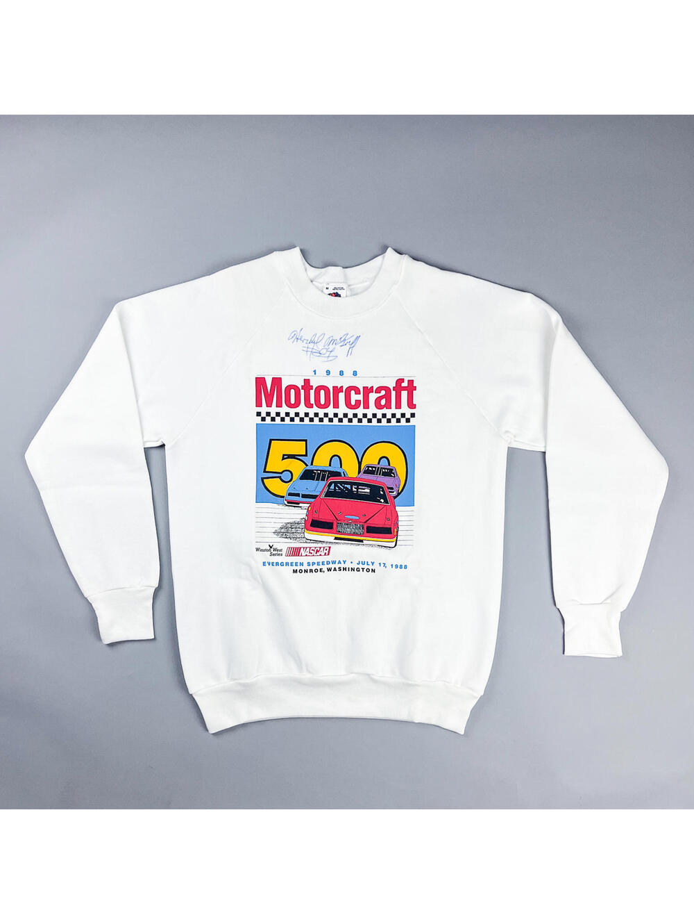 Autographed NASCAR Sweatshirt | Vintage 80's Motorcraft 500 Crewneck Sweater